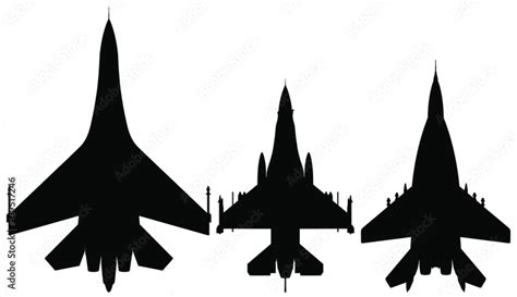 Vector set of Fighter jet silhouettes (SU-27, Mig-29, F-16) Stock Vector | Adobe Stock