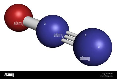 Nitrous oxide (NOS, laughing gas, N2O) molecule. Used in surgery as ...