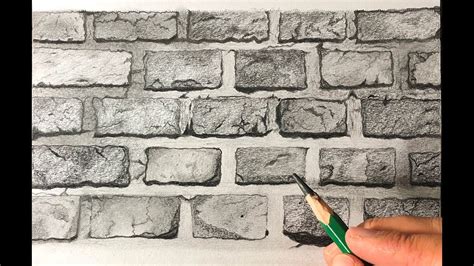 Drawing a realistic brick wall texture with graphite pencils| Time ...