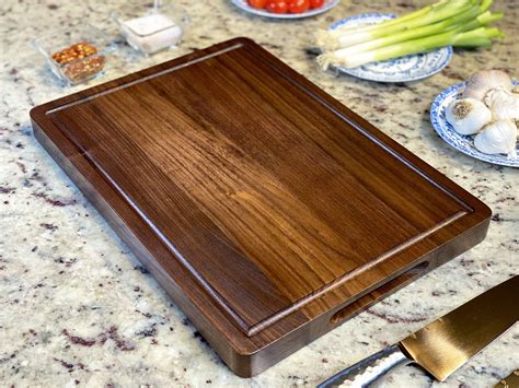 Walnut Wood Cutting Board 17x11x1.26 Inches Reversible with Handles and Juice Groove, Extra ...