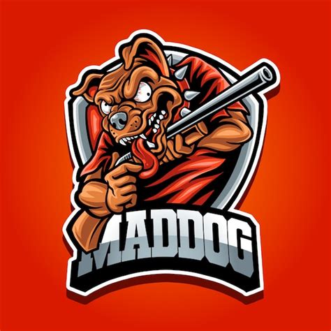 Premium Vector | Mad dog with gun mascot logo