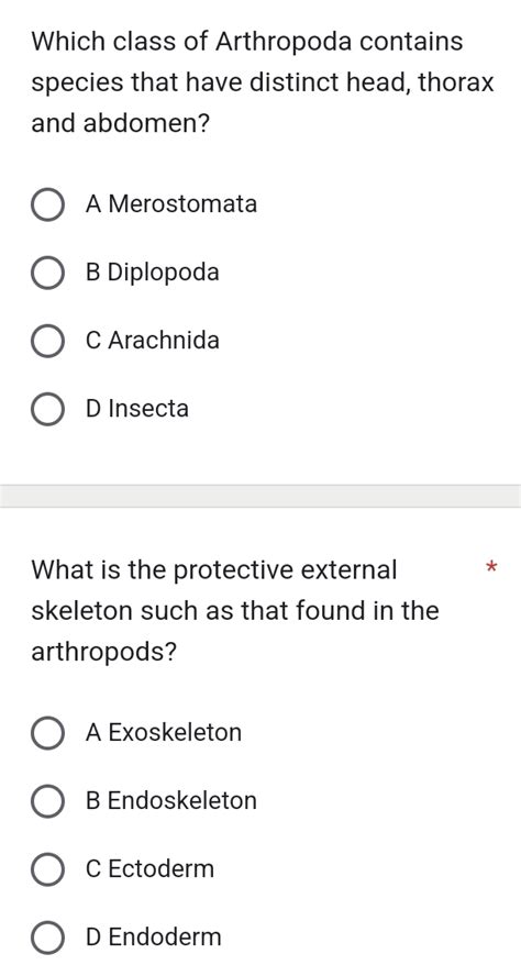 Selesai:Which class of Arthropoda contains species that have distinct head, thorax and abdomen? A