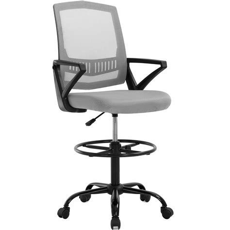 Drafting Chair Tall Office Chair Mesh Drafting Stool Adjustable Height with Lumbar Support Arms ...