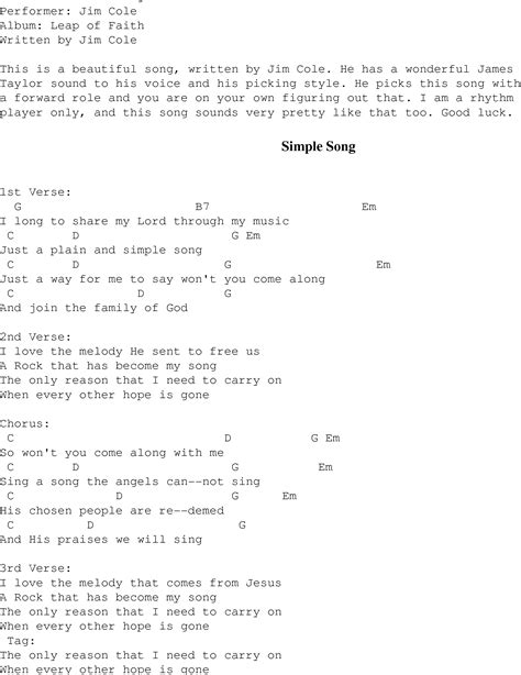 Simple Song - Christian Gospel Song Lyrics and Chords