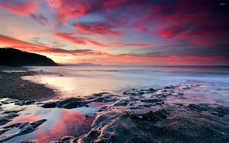 Sunset Over Sea Wallpaper | Nature desktop wallpaper, Ocean wallpaper ...