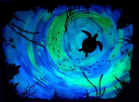 Sea Turtle Glow in the Dark Art ocean turtle art sea painting | Etsy