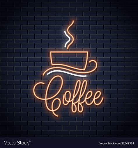 Coffee neon banner coffee cup neon sign on wall Vector Image