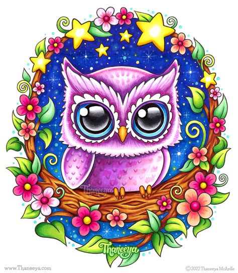 Colorful Owl Art by Thaneeya McArdle - Cute Whimsical Detailed Owls ...