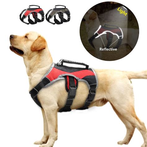 Reflective Nylon Large Dog K9 Harness Mesh Padded Dog Training Vest Adjustable With Lift Handle ...