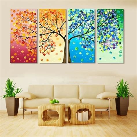 Aliexpress.com : Buy 4 Piece Frameless Colourful Leaf Trees Canvas ...