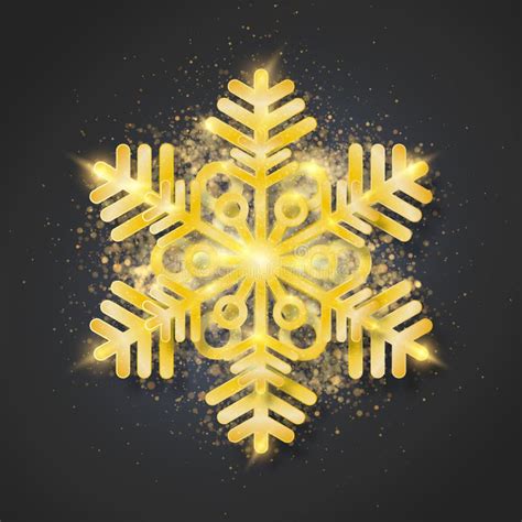 Golden Snowflake with Highlights and Glitter on a Black Background for ...