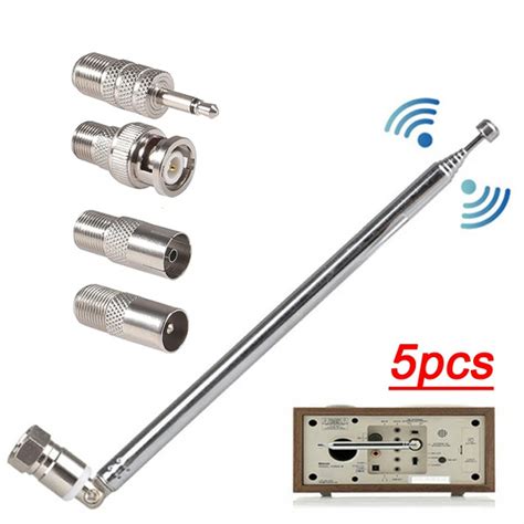 FM Telescopic Antenna Indoor FM Radio Antenna F Type Male Plug Connector with 4pcs Converter for ...