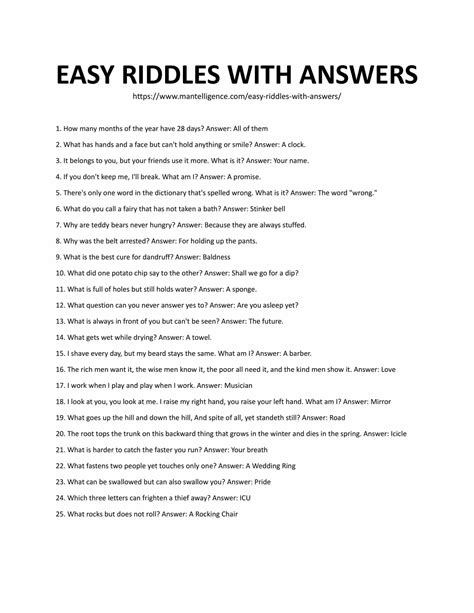 Printable List Of Riddles - Free Printable Templates