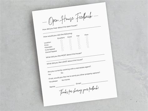 Open House Feedback Form, Editable Canva Template & Pdfs Real Estate Marketing, Agent Printables ...