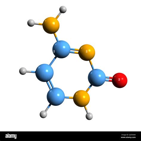 3D image of cytosine skeletal formula - molecular chemical structure of pyrimidine derivative C ...