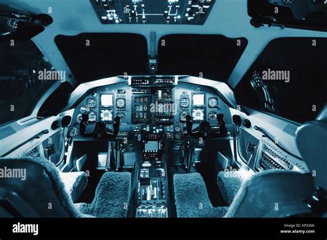 Aircraft interior, cockpit view inside turboprop plane Stock Photo - Alamy