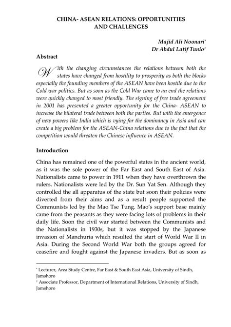 (PDF) China-ASEAN Relations: Opportunities and Challenges