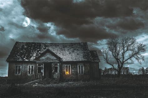 Abandoned House In Woods At Night