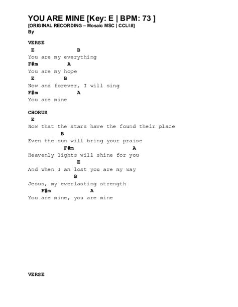 You Are Mine Chords PDF (Mosaic MSC) - PraiseCharts