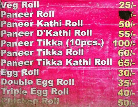 Menu at Kolkata Kathi Roll, Greater Noida