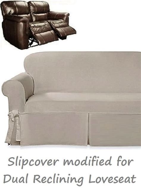 Dual Reclining LOVESEAT Slipcover Farmhouse Twill Taupe Sure Fit Cover ...