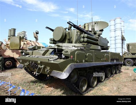 Tracked self-propelled anti-aircraft weapon armed with a surface-to-air gun and missile system ...