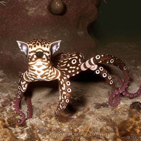 "An ocelot octopus in its habitat. This hybrid between an octopus and an ocelot has an ocelot's ...