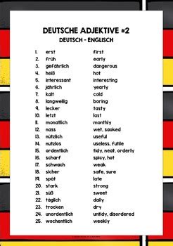 GERMAN ADJECTIVES LIST FREEBIE #2 by Lively Learning Classroom | TPT