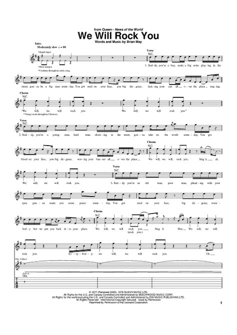 We Will Rock You" Sheet Music by Queen for Guitar Tab - Sheet Music Now