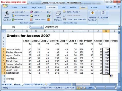 Microsoft Excel – Formulas Tab – IT Computer training – Learningcomputer.com