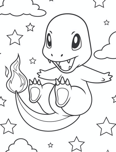 Charmander and Stars Coloring Page - Free Printable Coloring Pages for Kids