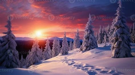 Winter landscape wallpaper with pine forest covered with snow and ...