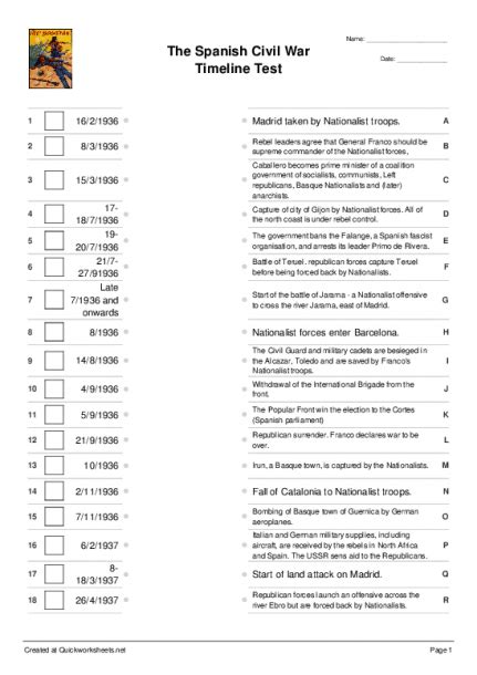 Civil War Timeline Worksheet