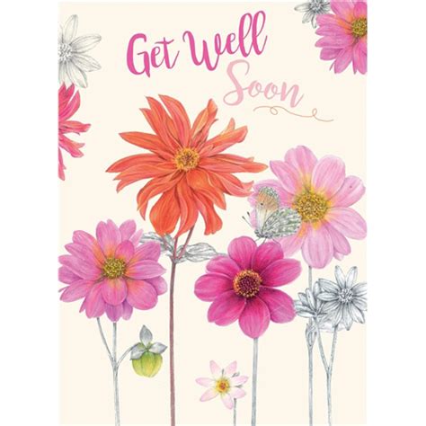 Get Well Soon Card - Pink & Orange Flowers