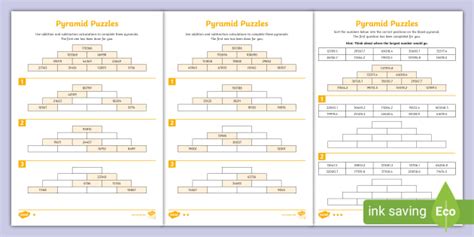 KS2 Maths Number Pyramid Puzzle Game - Worksheet