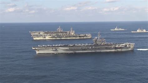 U.S. Navy Three Carrier Formation in Western Pacific Ocean - YouTube