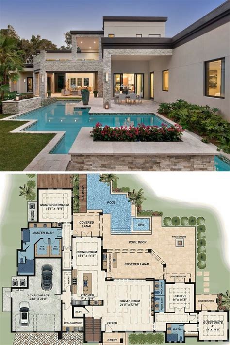 Trending Modern Florida Home Floor Plan Features White Brick and Stucco ...