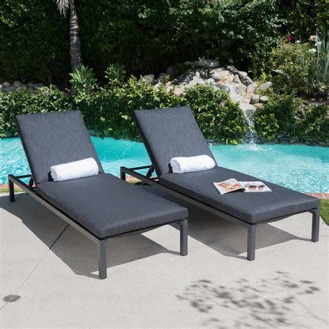 Nealie Outdoor Mesh Aluminum Frame Chaise Lounge w/ Water Resistant Cu – GDF Studio