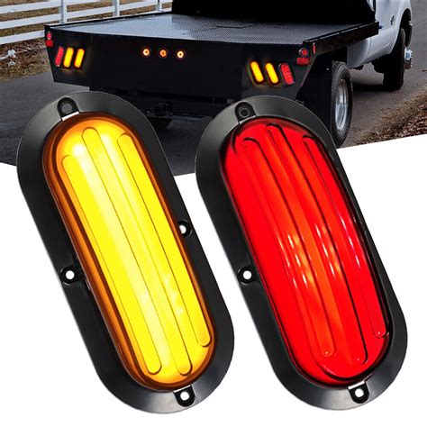 2X 6" Red/Amber Flash Oval LED Stop Turn Tail Brake Truck Trailer Lights 12V-24V | eBay