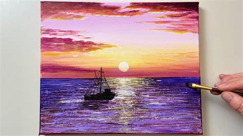 Ocean Sunset Painting / Acrylic Painting for beginners / Step by Step ...