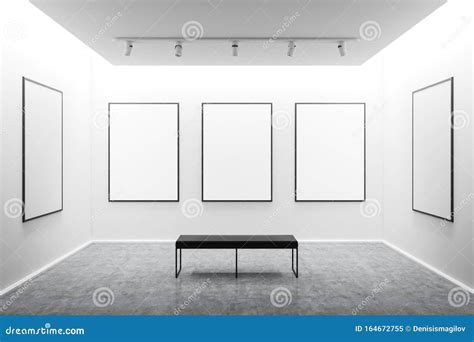 White Art Gallery Interior with Mock Up Posters Stock Illustration ...