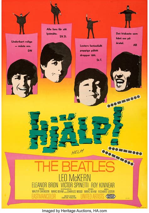 Vintage Beatles "Help!" movie poster, Sweden