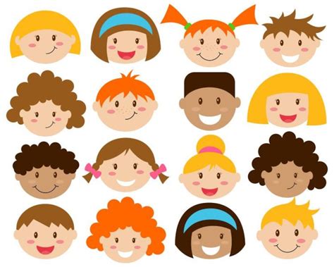 Kids Faces Digital Clipart, Cute Kids Clip Art, Children Head ...