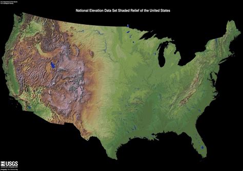 National elevation data set shaded relief of the U.S. from USGS - Vivid Maps