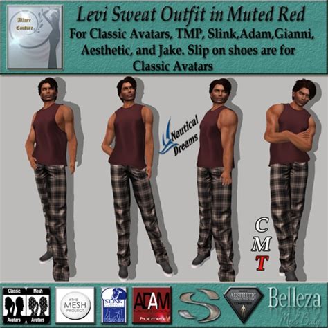 Second Life Marketplace - Levi Sweats Outfit in Muted Red