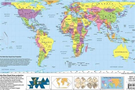 Hobo-Dyer Equal Area projection Map | Free printable world map, World map printable, Maps for kids