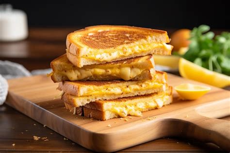 Premium AI Image | Grilled Cheese Toast Sandwich on a Wooden Board