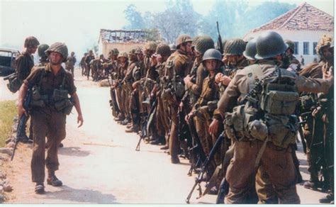 South African paratroopers assemble to counter an anticipated Cuban/Angolan attack in Cassinga ...