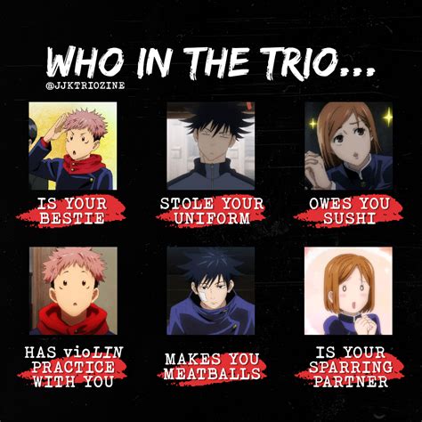 Who in the JJK Trio… ⁉️Screenshot the gif and reblog to create your own story with Yuuji,