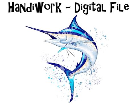 Marlin Fish Watercolor Art Design Png, Marlin Fishing Sublimation, Painted Marlin Digital Design ...